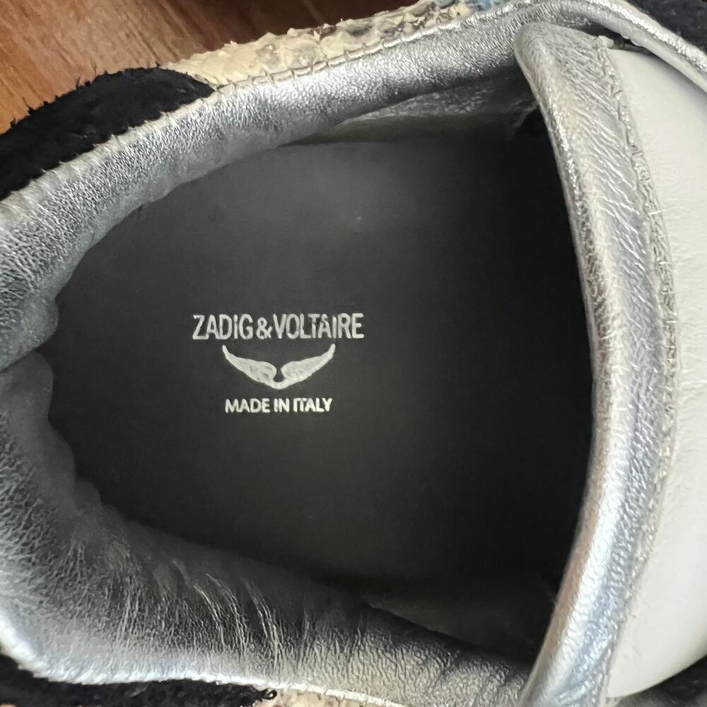 Zadig & Voltaire Wild Blue Python Snakeskin Lace Up Sneakers Leather Shoes 39 - Picture 8 of 15